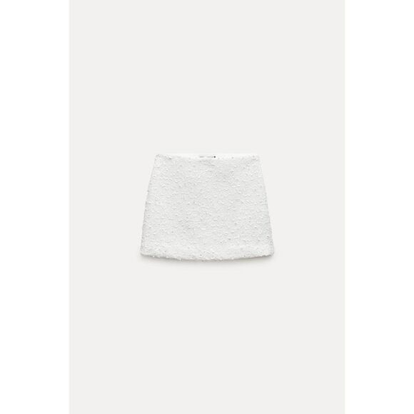 White Zara Sequins Embellished Short Mini Above-the-Knee Skirt (NWOT) - Picture 5 of 11